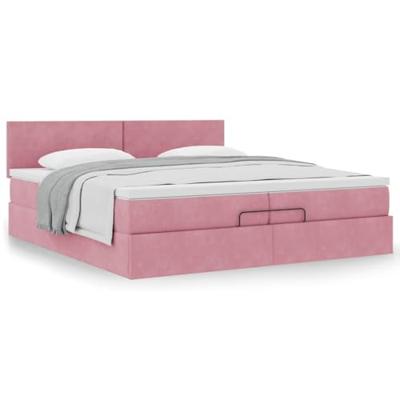 Ottoman bed met matras 200x200 cm fluweel roze