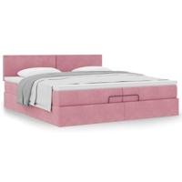 Ottoman bed met matras 200x200 cm fluweel roze - thumbnail
