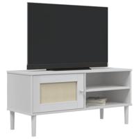 Tv-meubel SENJA 106x40x49 cm rattan massief grenenhout wit - thumbnail