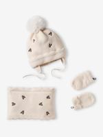 Set van babymeisjes muts + snood + wanten beige (poederkleur) - thumbnail
