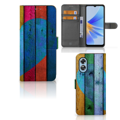 OPPO A17 | Book Style Case | Wood Heart - Cadeau voor je Vriend