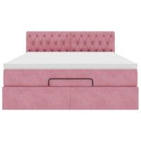 Ottoman bed met matras 140x200cm fluweel roze - thumbnail