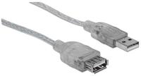 Manhattan USB-kabel USB 2.0 USB-A stekker, USB-A bus 4.50 m Zilver 340502 - thumbnail