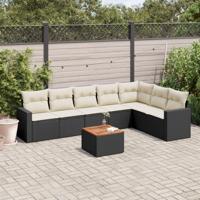 8-delige Loungeset met kussens poly rattan zwart - thumbnail
