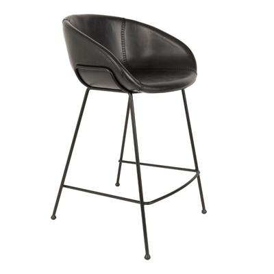 Zuiver Barstoel 'Feston' PU leer, kleur Zwart (zithoogte 65cm)