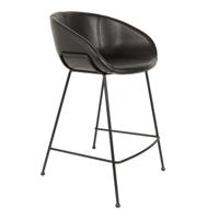 Zuiver Barstoel 'Feston' PU leer, kleur Zwart (zithoogte 65cm) - thumbnail