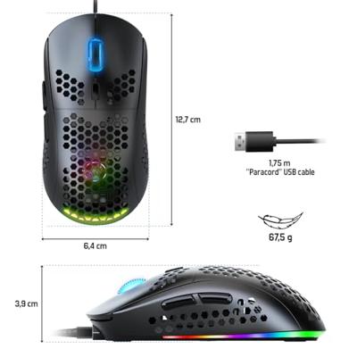 Pro M4: Ultra Light USB-bekabelde muis: resolutie 12800 dpi, 6 programmeerbare toetsen (Huano-schakelaars) versnelling 20 G, snelheid 60 IPS, frequentie 1000 Hz, ultralicht, 67,5 gram (zwart)