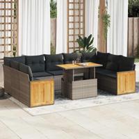 10-delige Loungeset met kussens poly rattan acacia grijs - thumbnail