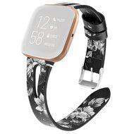 Fitbit Versa 1 / 2 & Lite bandje TPU leer - Bloemenprint zwart - thumbnail