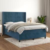 Boxspring met matras fluweel donkerblauw 140x190 cm - thumbnail