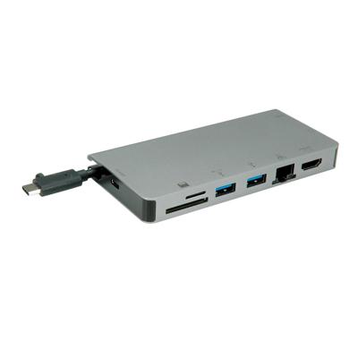 ROLINE USB Type C docking station, HDMI 4K, VGA, 2x USB 3.2 Gen 1, LAN, PD, kaartlezer