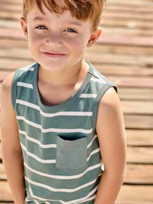 Gestreepte tanktop jongens blauwgroen