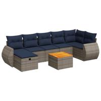 8-delige Loungeset met kussens poly rattan grijs - thumbnail