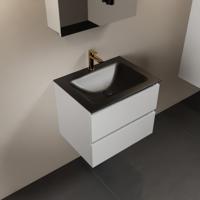 MONDIAZ AIVY 60cm badmeubel Talc, wastafel Urban solid surface midden 1 kraangat met spiegelkast (AI-351111URBAN-SI - AI-M60TAMI - AI-C60TAMI) - thumbnail