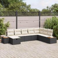 Tuinbankenset met kussen 8 pcs Zwart poly rattan - thumbnail