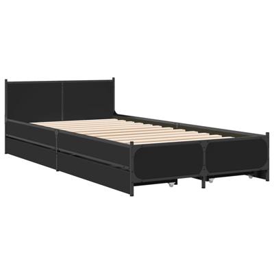 Bedframe met lades bewerkt hout zwart 75x190 cm