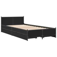 Bedframe met lades bewerkt hout zwart 75x190 cm - thumbnail