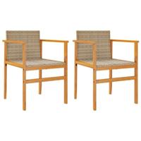 Tuinstoelen 2 st met kussens poly rattan en massief hout beige - thumbnail