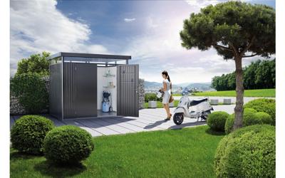 Biohort Highline H1 metalen tuinhuis 275x155x222 cm met dubbele deur- Plat dak- Metaal- Biohort