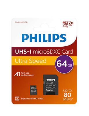 Philips FM64MP45B/00 microSDXC-kaart 64 GB Class 10 Incl. SD-adapter Philips FM64MP45B/00 microSDXC-kaart 64 GB Class 10 Incl. SD-adapter