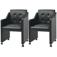 vidaXL Eetkamerstoelen 2 st kunstleer zwart - thumbnail