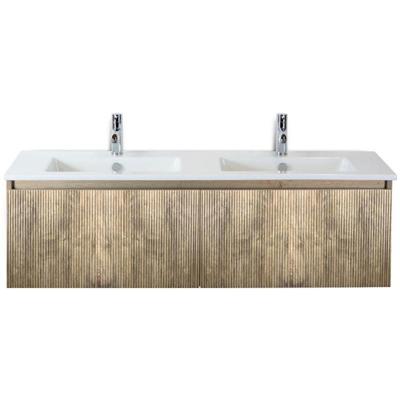 Frozen 3D Badmeubelset 140 cm - Greeplijst in Kleur - French Oak - Keramische Wastafel Wit 2 Kraangaten