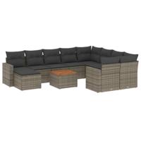 11-delige Loungeset met kussens poly rattan grijs - thumbnail