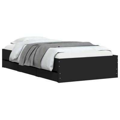 Bedframe met lades bewerkt hout zwart 90x200 cm - thumbnail