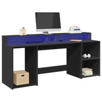 Bureau met LED-verlichting 200x55x91 cm bewerkt hout zwart - thumbnail