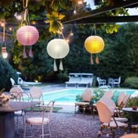 Set di 3 lanterne solari - LUMISKY - SHANGRI LA - H20 cm - Rosa, crema e arancione - LED bianco caldo - thumbnail