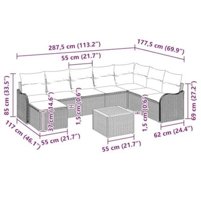Tuinbankenset met kussen 9 pcs Beige poly rattan