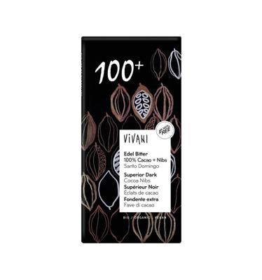 Vivani Chocolade puur superieur 100% + cacao nibs bio 80 Gram