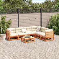 7-delige Loungeset met kussens massief grenenhout wasbruin - thumbnail
