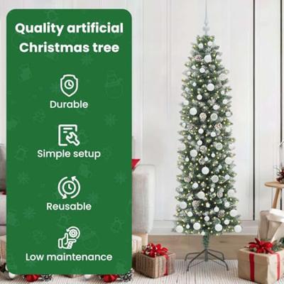 VidaXL Kunstmatige slanke kerstboom met 300 led groen en wit 180 cm