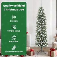 VidaXL Kunstmatige slanke kerstboom met 300 led groen en wit 180 cm - thumbnail