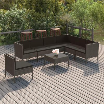 8-delige Loungeset met kussens poly rattan grijs