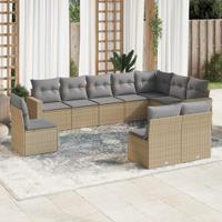 10-delige Loungeset met kussens poly rattan beige - thumbnail