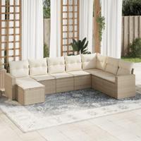 8-delige Loungeset met kussens poly rattan beige - thumbnail