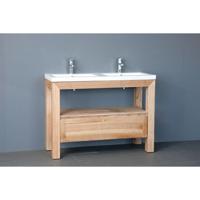 Badkamermeubelset Sanilux Robusta Keramiek 120x47x85 cm 2 Kraangaten Massief Eikenhout - thumbnail
