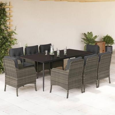 9-delige Tuinset met kussens poly rattan grijs