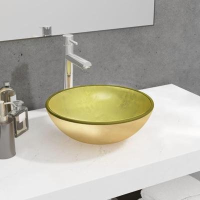 VidaXL Wasbak 35x12 cm gehard glas goudkleurig VidaXL Wasbak 35x12 cm gehard glas goudkleurig