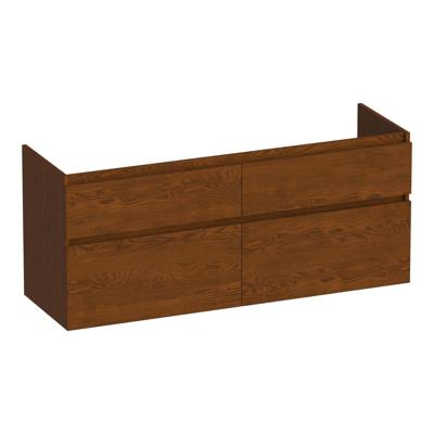 Brauer Delight - Onderkast - 120 cm - met 4 Softclose Lades Greeploos en 2 Sifon Uitsparingen - Lamellen Eiken Bruin