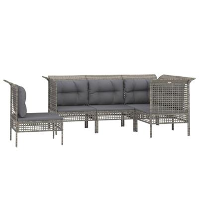 5-delige Loungeset met kussens poly rattan grijs 5-delige Loungeset met kussens poly rattan grijs