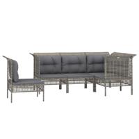 5-delige Loungeset met kussens poly rattan grijs - thumbnail