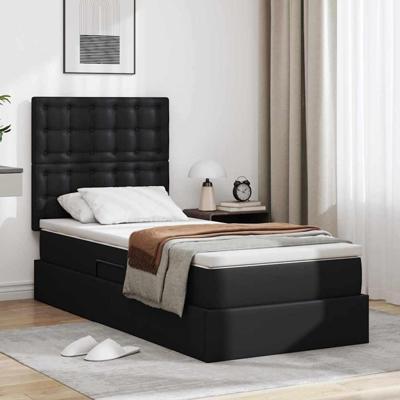 Opbergbed met LED met matras met LED Zwart 90 x 190 cm Nep Leer