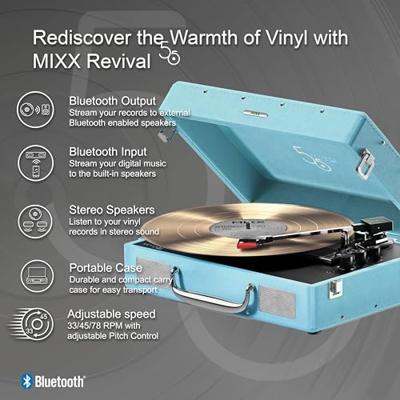 Vinyl draaitafel - MIXX - Revival 55 - Ingebouwde stereoluidsprekers - 3 snelheden - Bluetooth - RCA-uitgang - Blauw