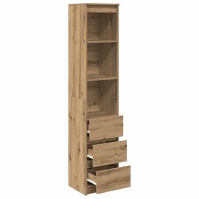 Hoge kast 37,5x35x180 cm bewerkt hout artisanaal eikenkleur