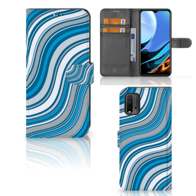 Xiaomi Redmi 9T | Poco M3 | Telefoon Hoesje | Waves Blue | Portemonnee hoesje Xiaomi Redmi 9T | Poco M3 | Telefoon Hoesje | Waves Blue | Portemonnee hoesje