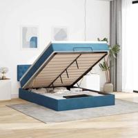 Ottoman bed met matras 140x190cm fluweel donkerblauw - thumbnail