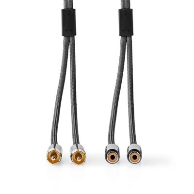 Stereo-Audiokabel | 2x RCA Male - 2x RCA Female | Gun Metal Grey | Gevlochten kabel